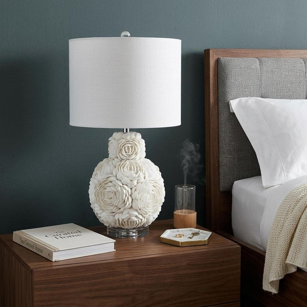 24" Off White Seashell Table Lamp With White Drum Shade