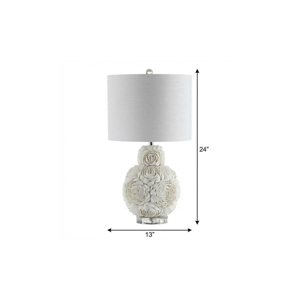 24" Off White Seashell Table Lamp With White Drum Shade