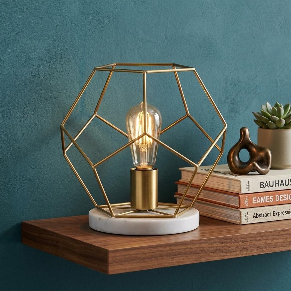 10" White Geometric Table Lamp