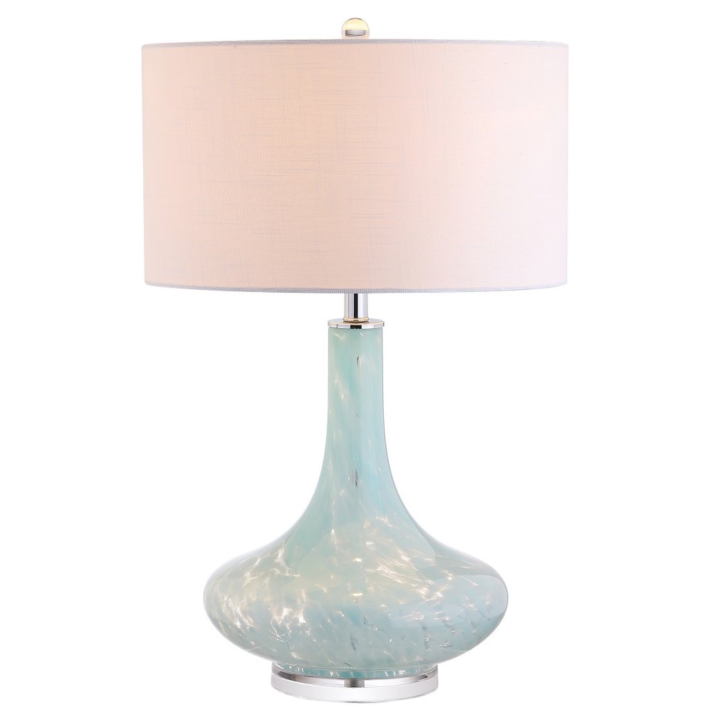 29" Light Blue And Clear Teardrop Glass Table Lamp With Drum Shade