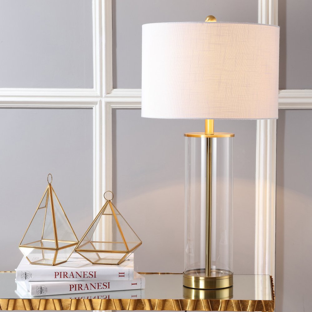 29" Gold Table Lamp With Drum Shade
