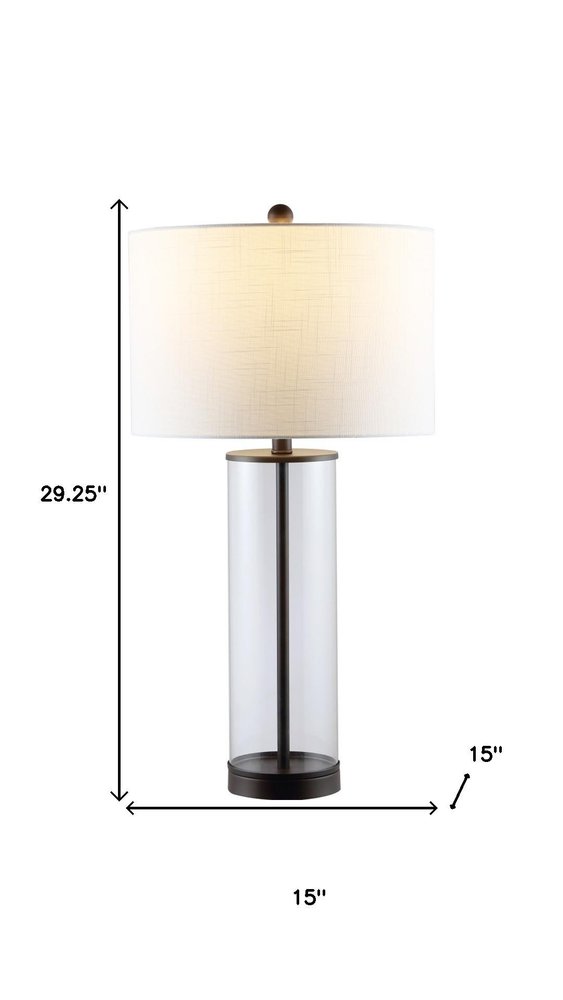 29" Antiqued Bronze Table Lamp With Drum Shade
