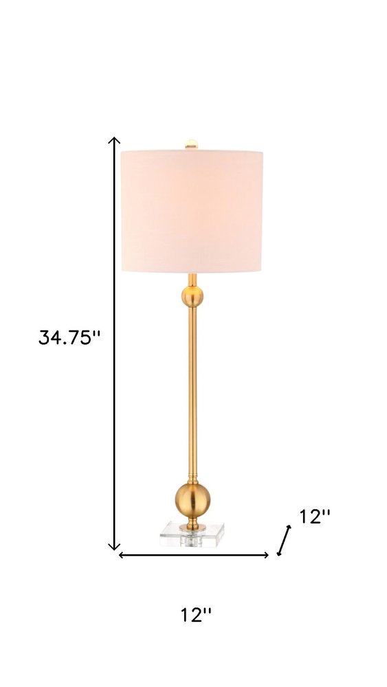 Set of Two 35" Clear And Brass Table Lamps With Drum Shades