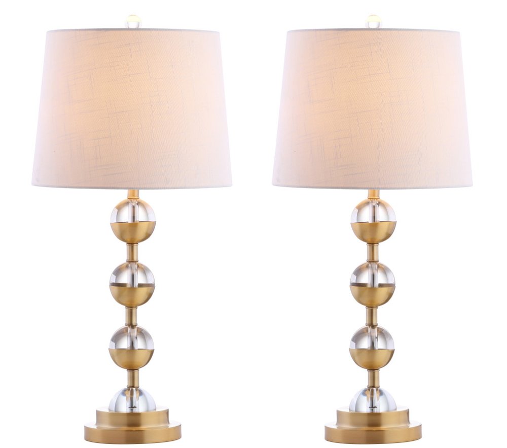 Set of Two 28" Gold Round Bedside Lamps With Drum Shades