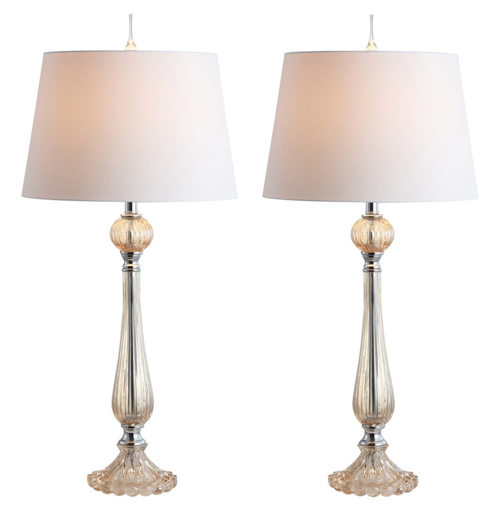 Set of Two 33" Champagne Novelty Table Lamps With Globe Shades
