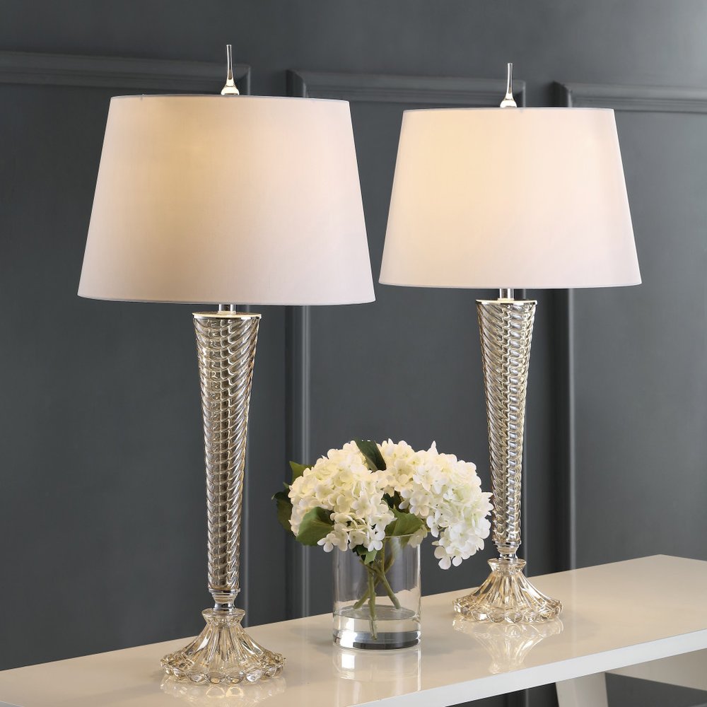 Set of Two 32" Champagne Urn Buffet Lamps With Globe Shades