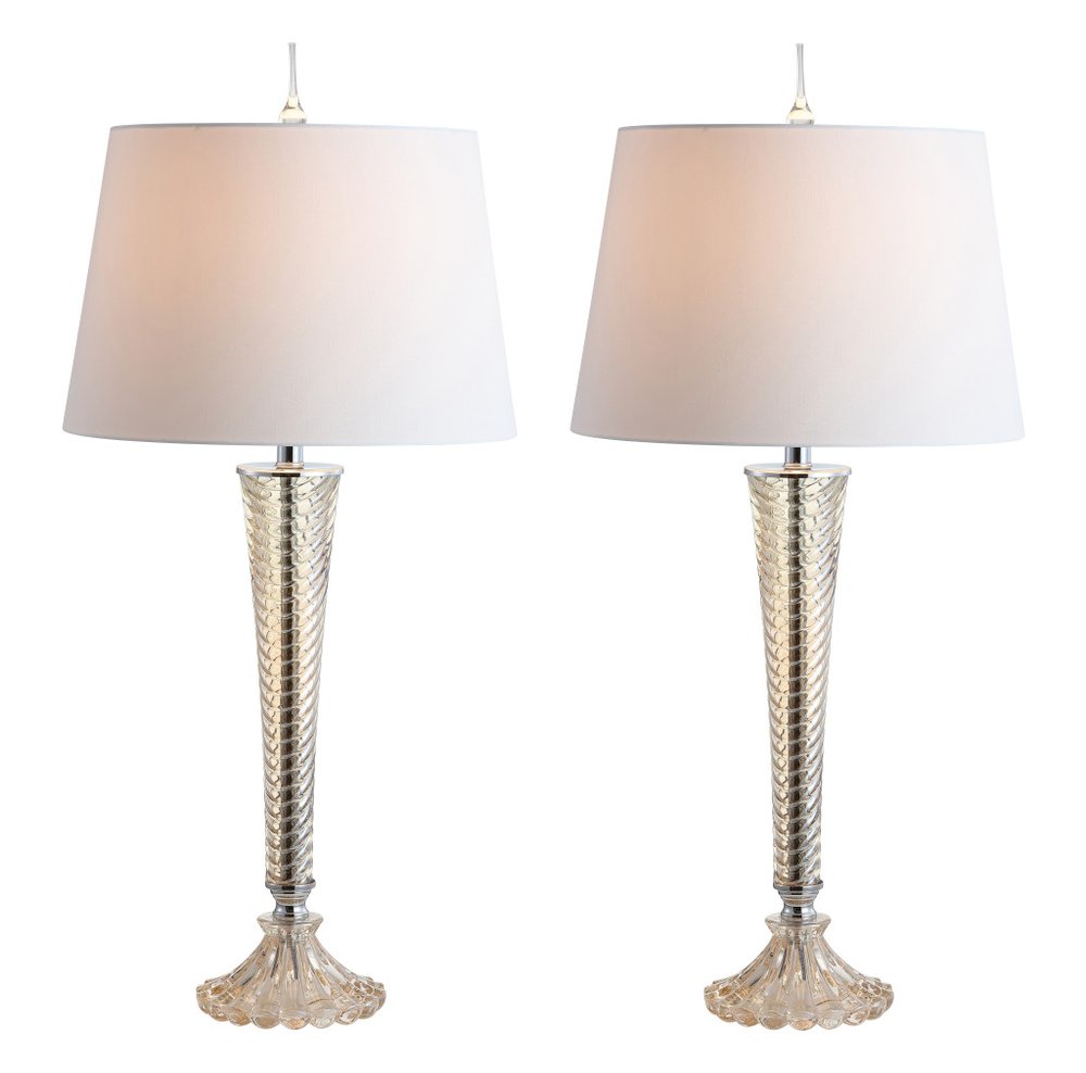 Set of Two 32" Champagne Urn Buffet Lamps With Globe Shades