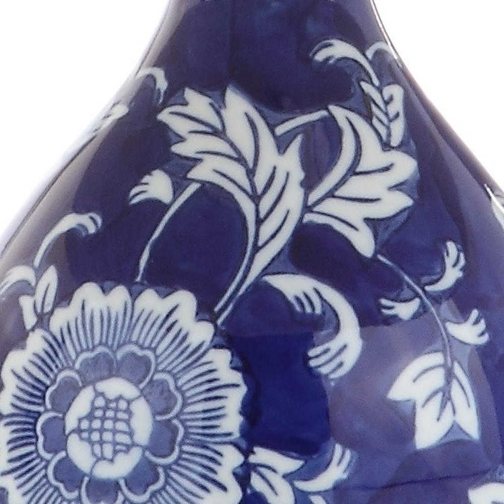 27" Blue Gold And White Novelty Table Lamp With Drum Shade