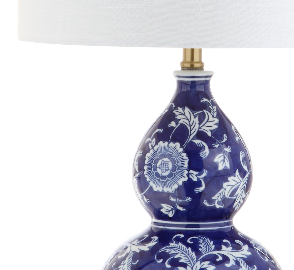 27" Blue Gold And White Novelty Table Lamp With Drum Shade