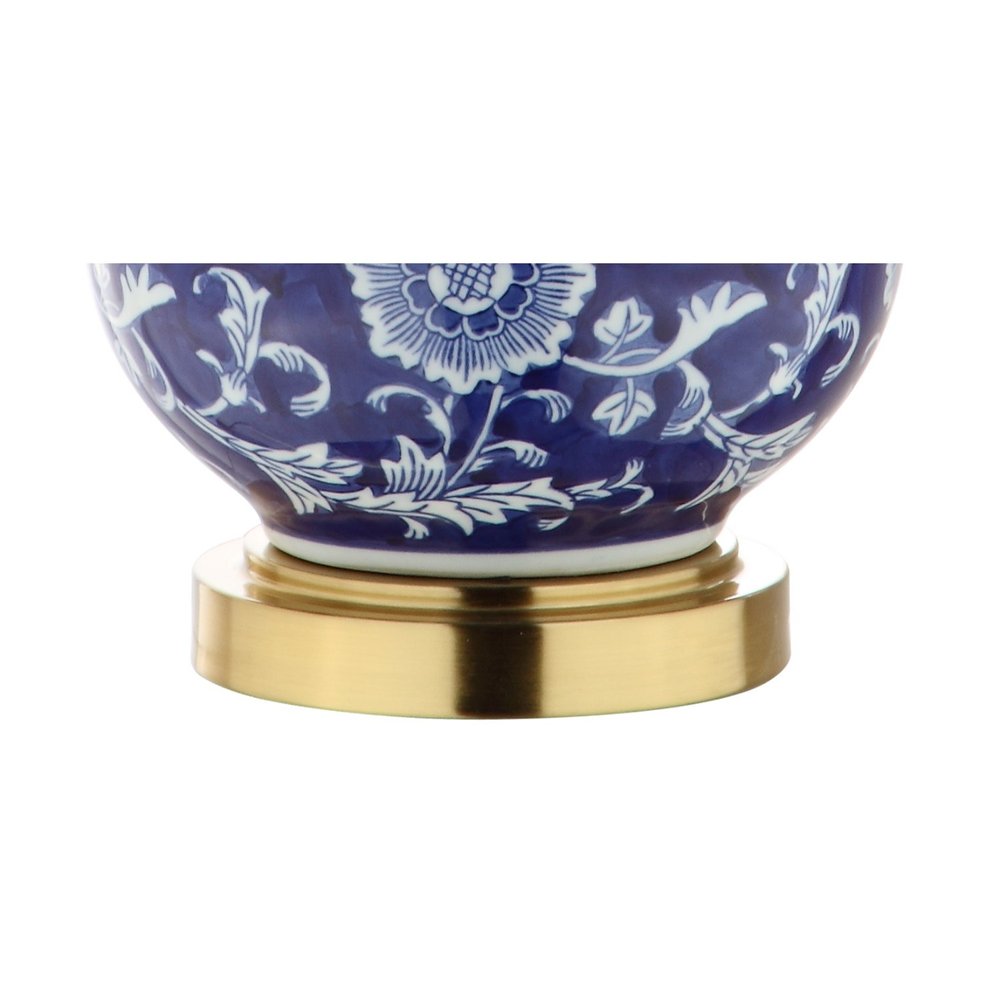 27" Blue Gold And White Novelty Table Lamp With Drum Shade