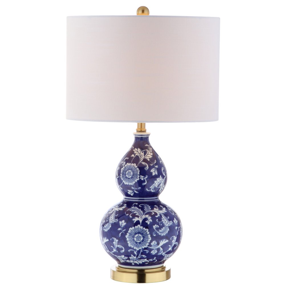 27" Blue Gold And White Novelty Table Lamp With Drum Shade