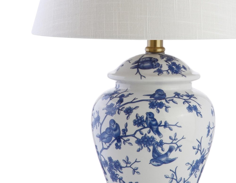 22" Blue Gold And White Urn Table Lamp With Empire Shade