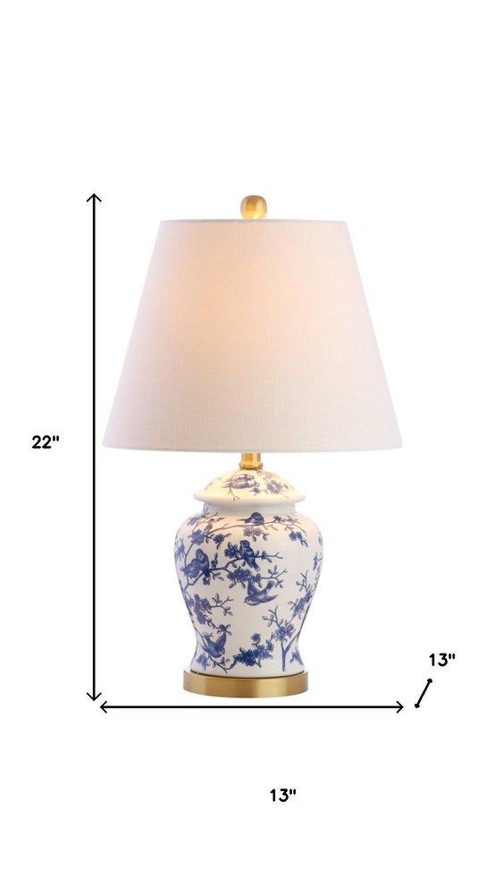 22" Blue Gold And White Urn Table Lamp With Empire Shade