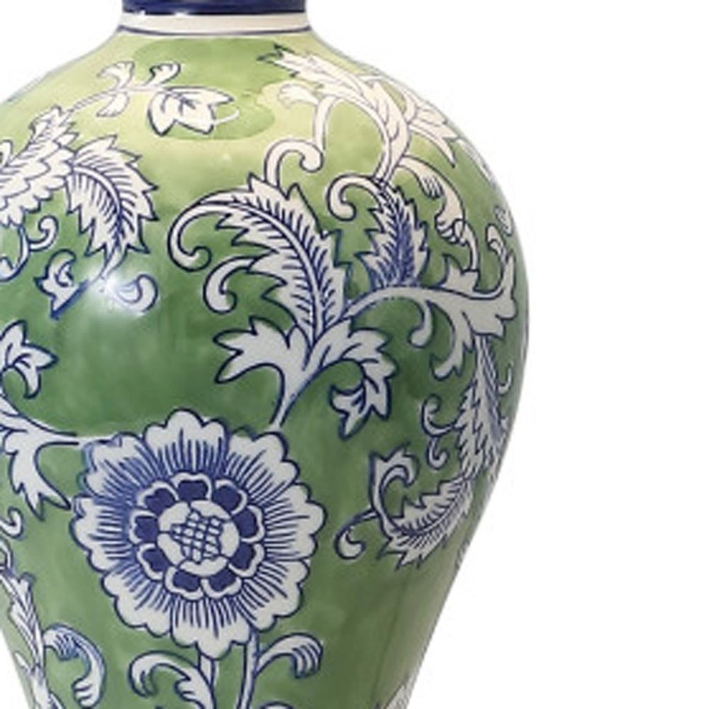 24" Green And Gold Urn Table Lamp With Empire Shade