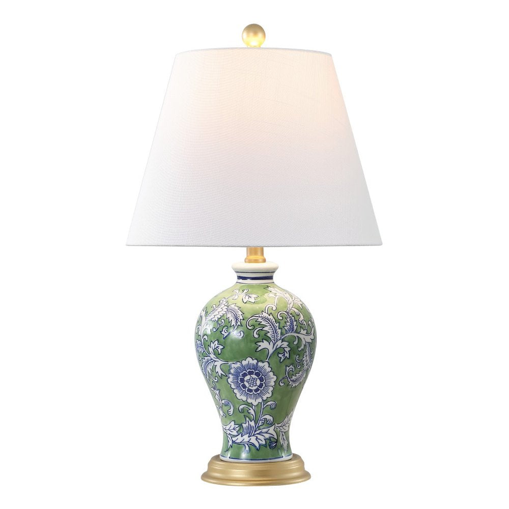 24" Green And Gold Urn Table Lamp With Empire Shade