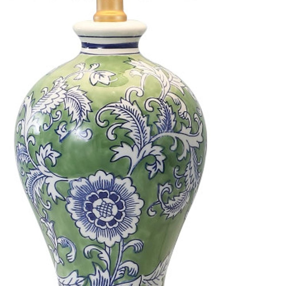24" Green And Gold Urn Table Lamp With Empire Shade