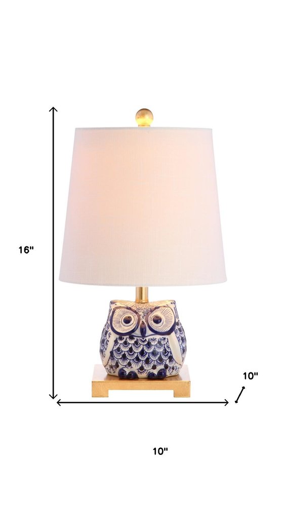 16" Blue Gold And White Novelty Table Lamp With Empire Shade