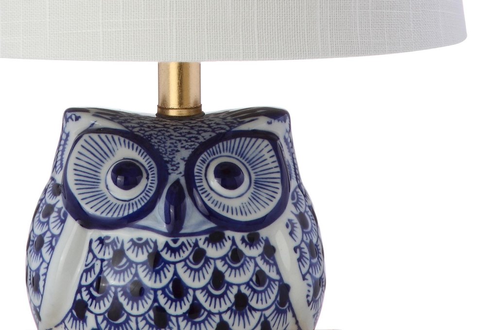 16" Blue Gold And White Novelty Table Lamp With Empire Shade