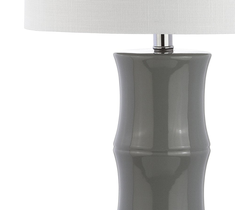 27" Gray And Clear Gourd Bedside Lamp With Drum Shade