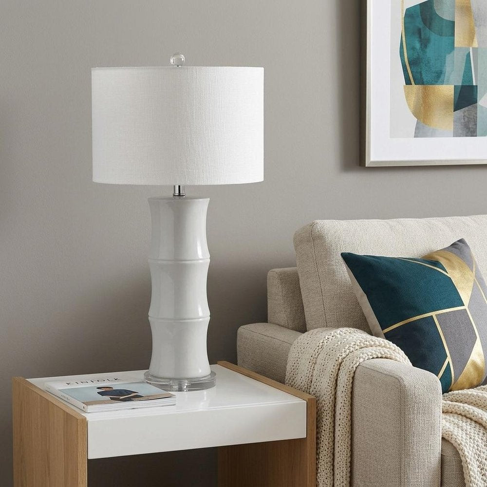 27" Clear Table Lamp With Drum Shade