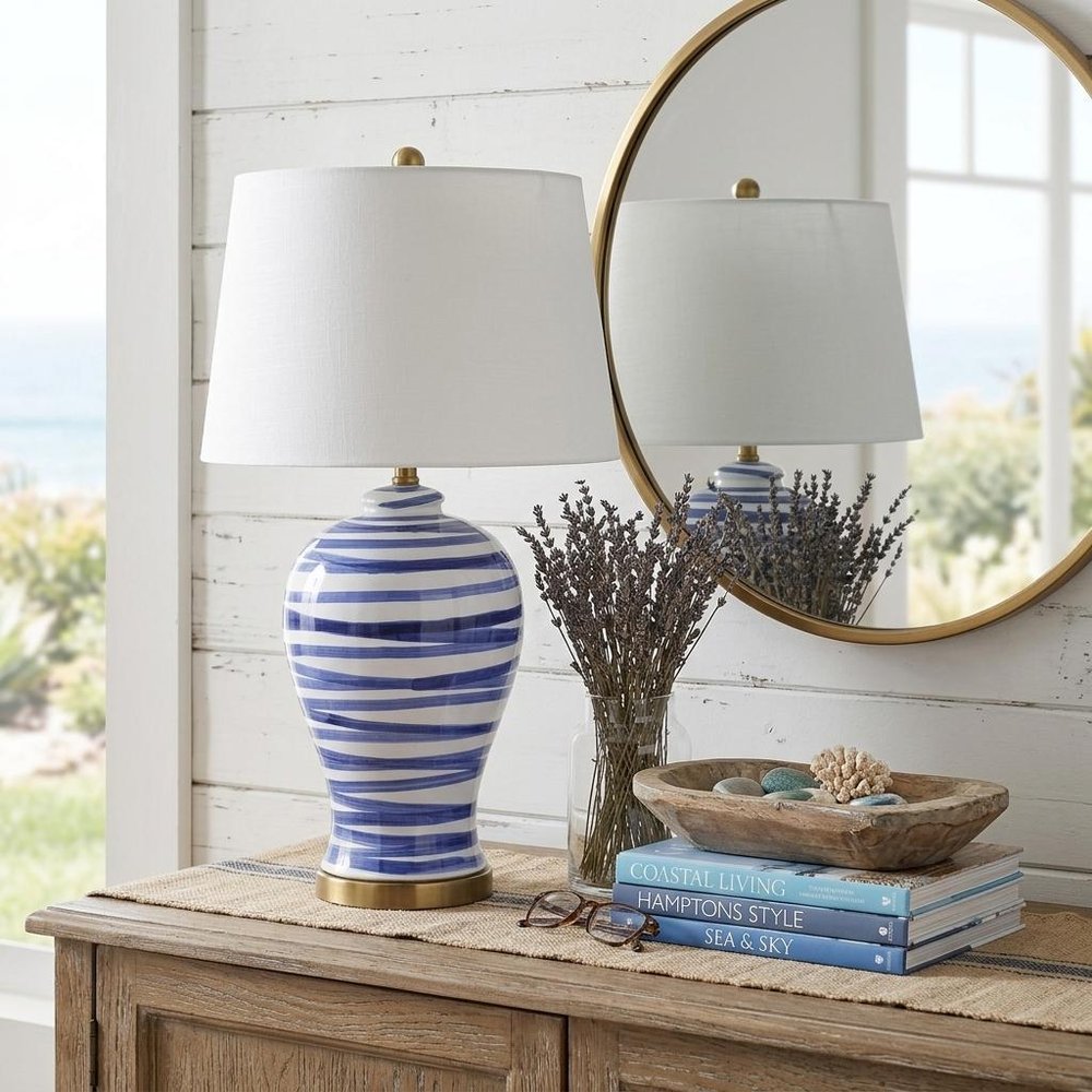 29" Gold Novelty Table Lamp With Drum Shade