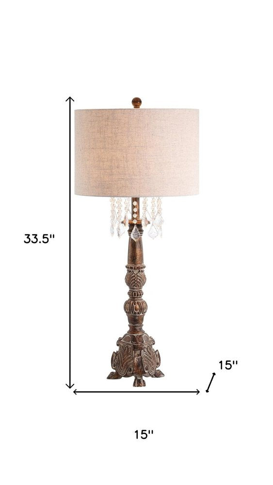 34" Brown Novelty Table Lamp With Drum Shade