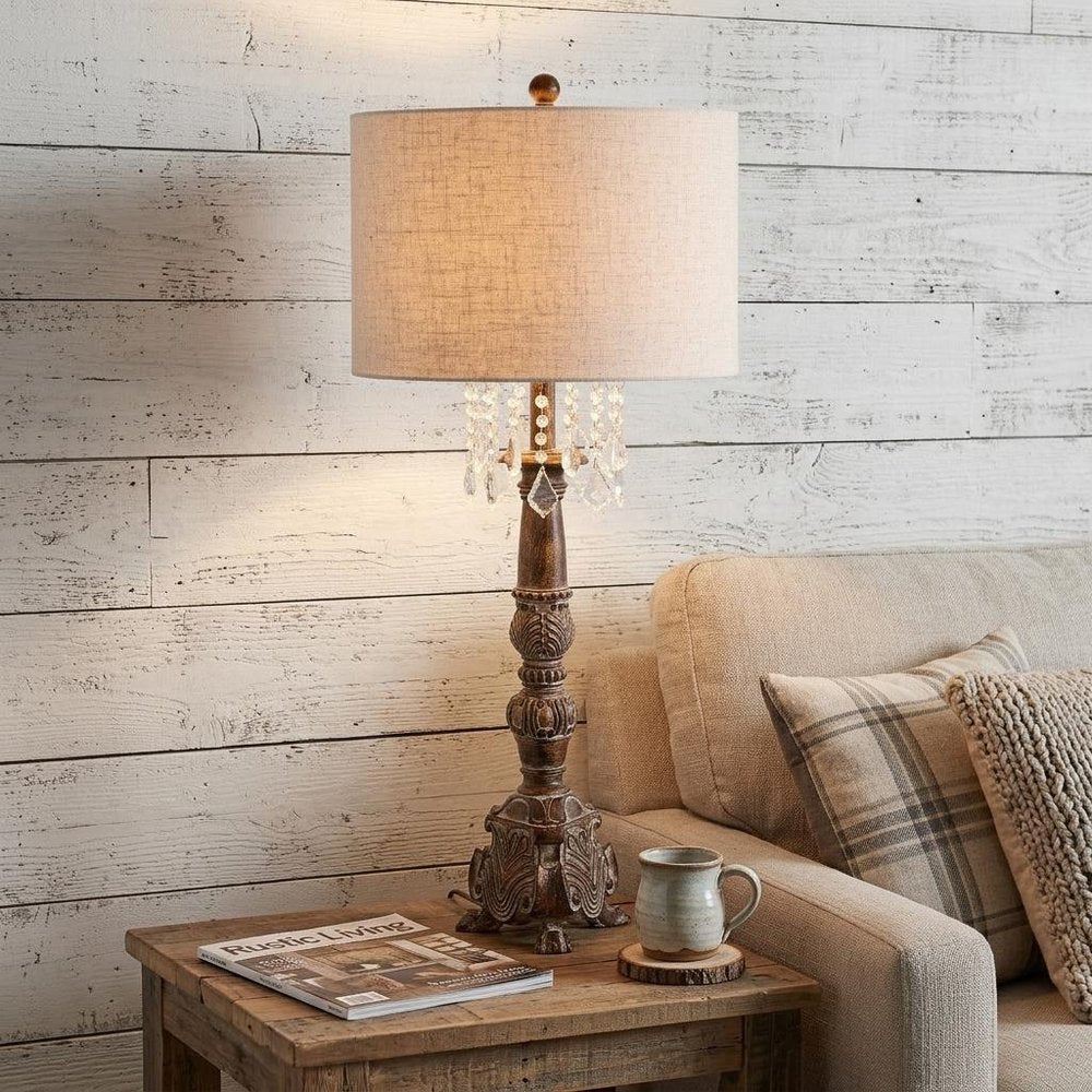 34" Brown Novelty Table Lamp With Drum Shade