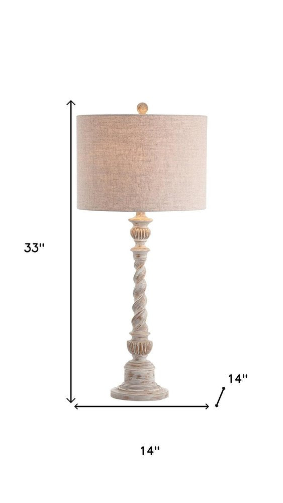 33" White Table Lamp With Drum Shade