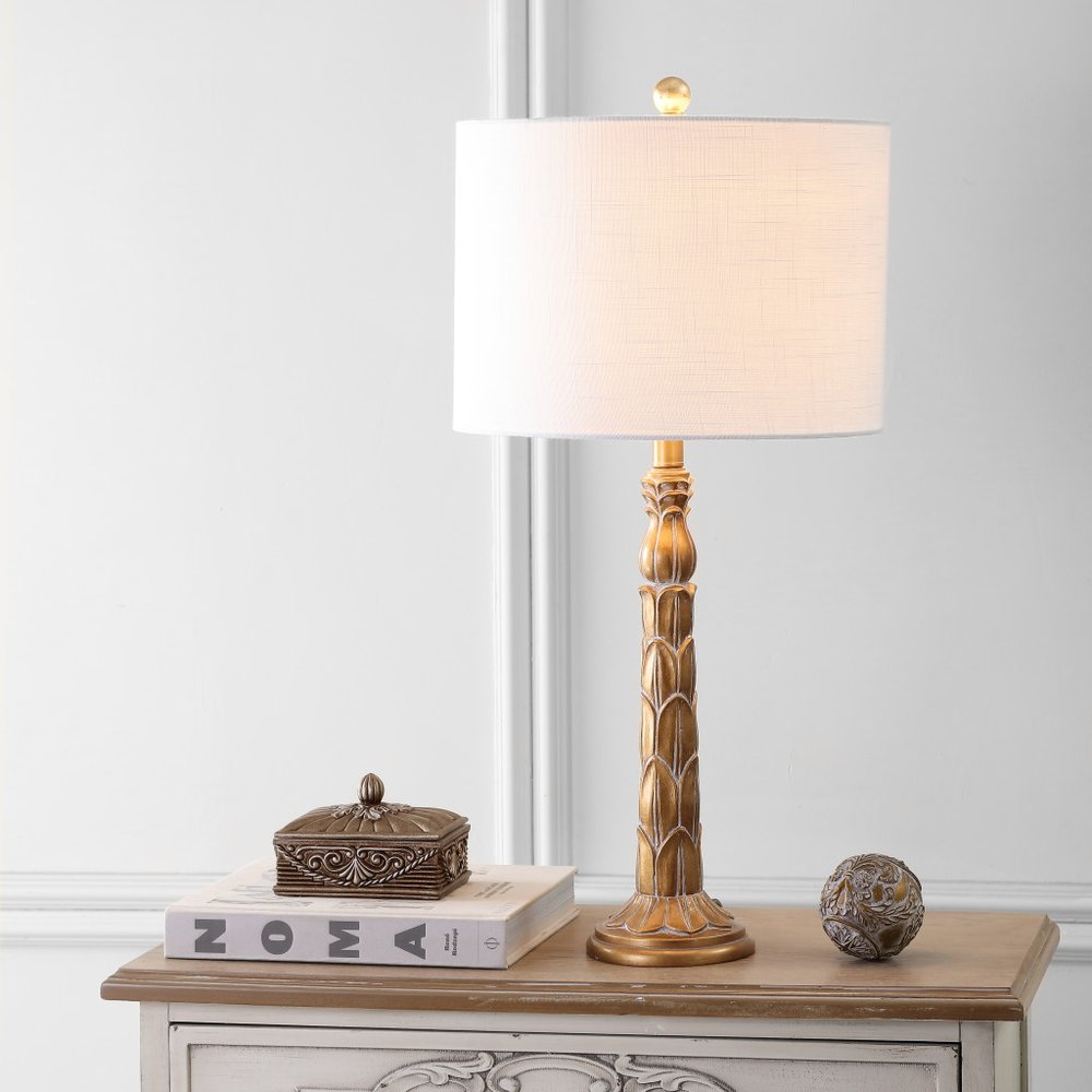 29" Antiqued Gold Table Lamp With Drum Shade