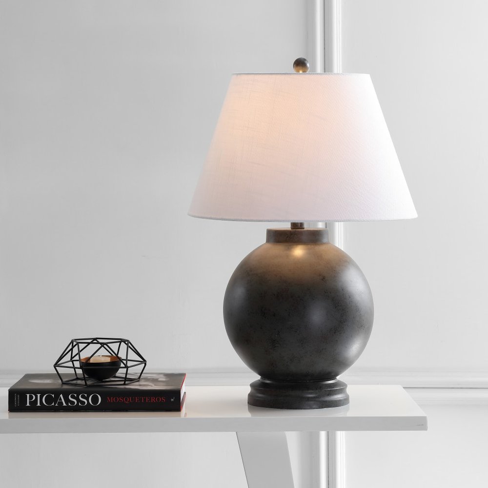 26" Dark Gray Novelty Table Lamp With Drum Shade