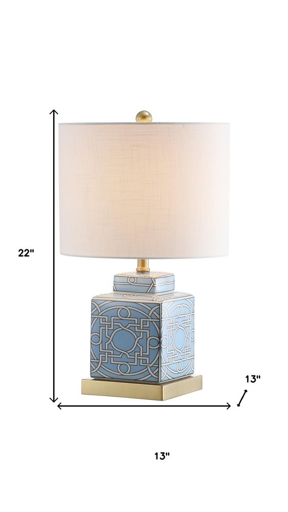 22" Gold Square Table Lamp With Drum Shade
