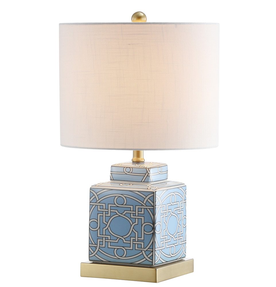 22" Gold Square Table Lamp With Drum Shade