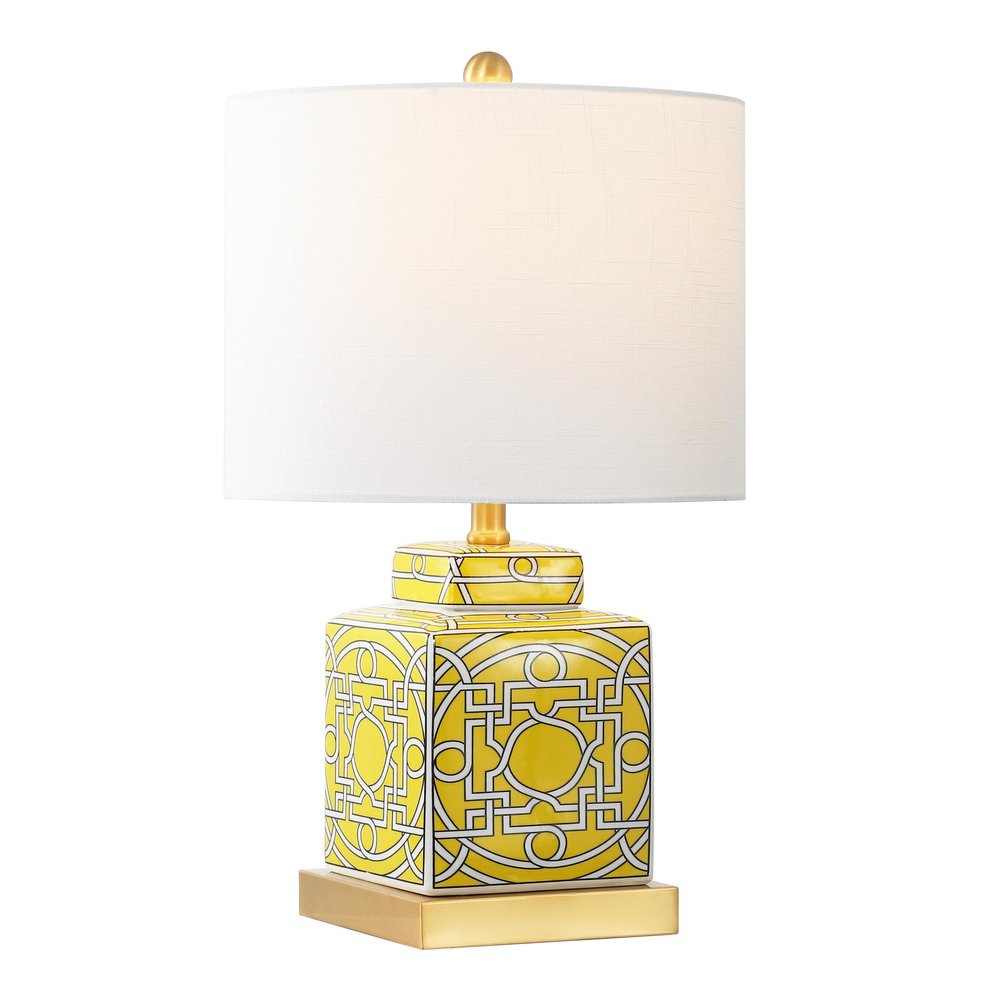 22" Gold Square Table Lamp With Drum Shade