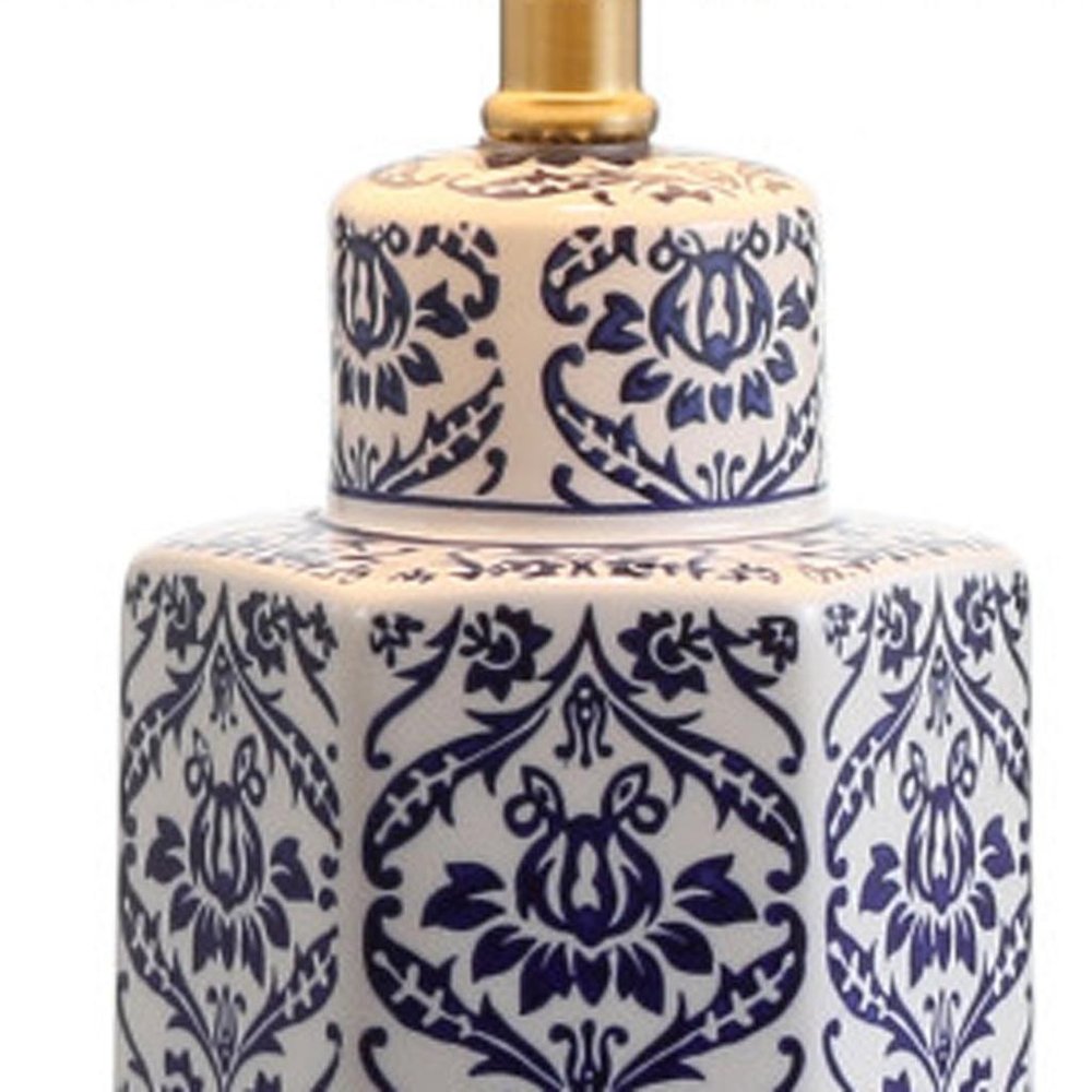 24" Navy Blue Gold And White Table Lamp With Drum Shade
