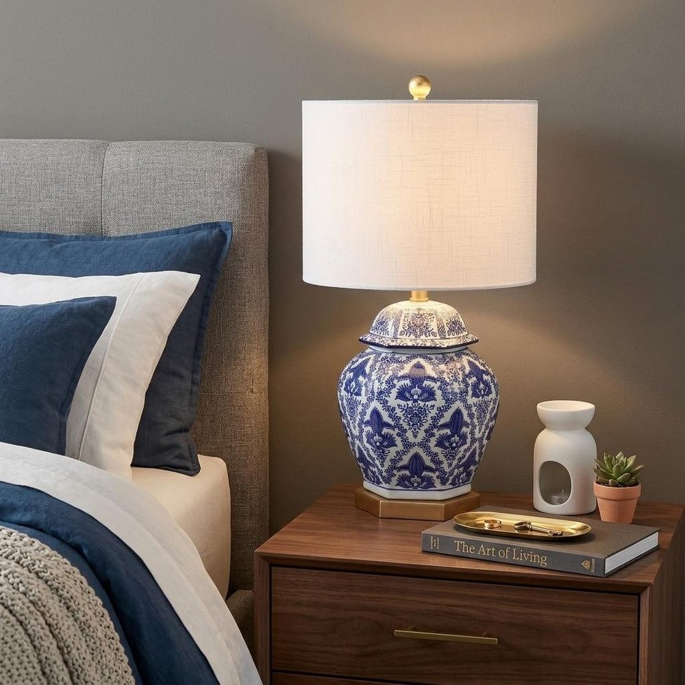 25" Gold Novelty Table Lamp With Drum Shade