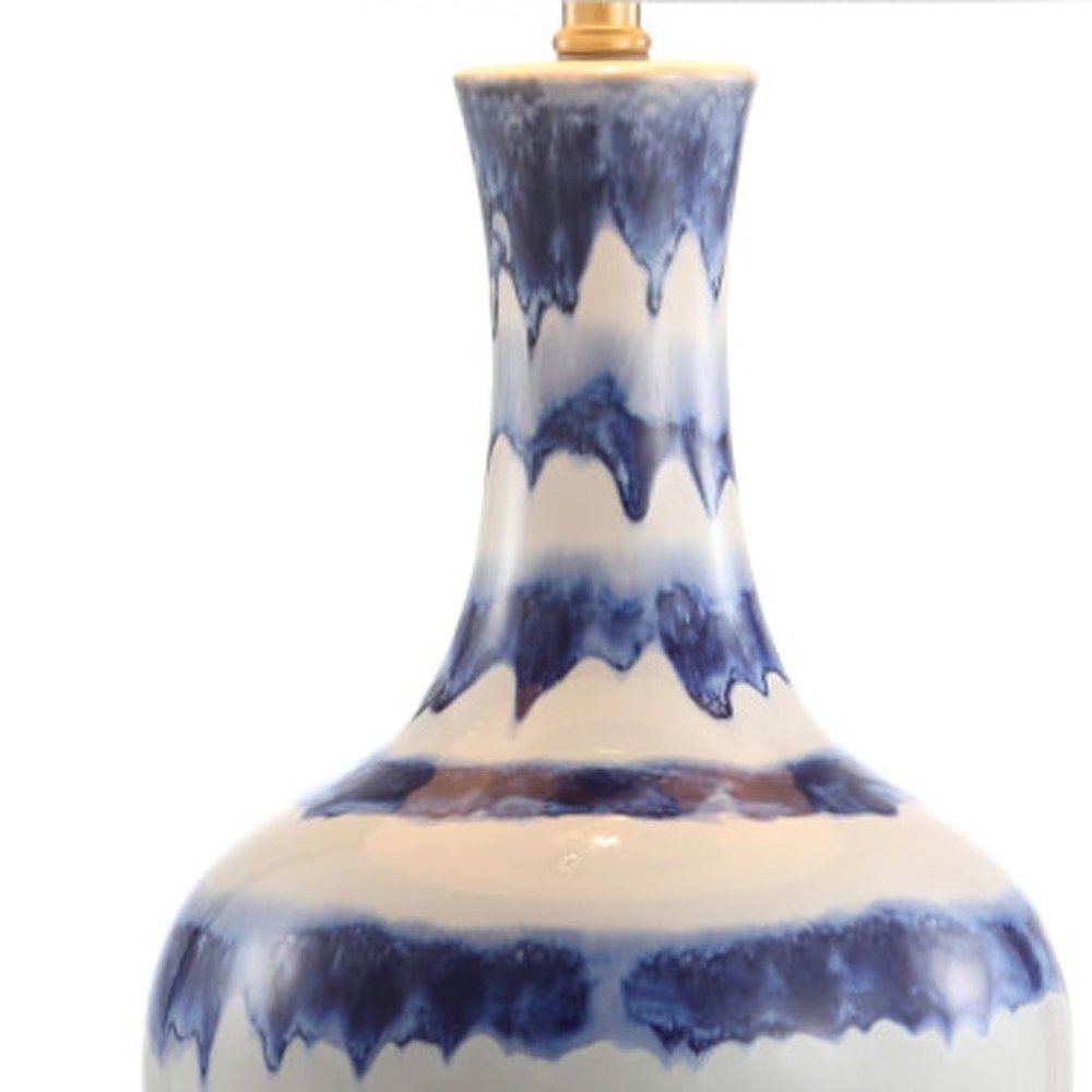 31" Blue White And Gold Novelty Table Lamp With Globe Shade