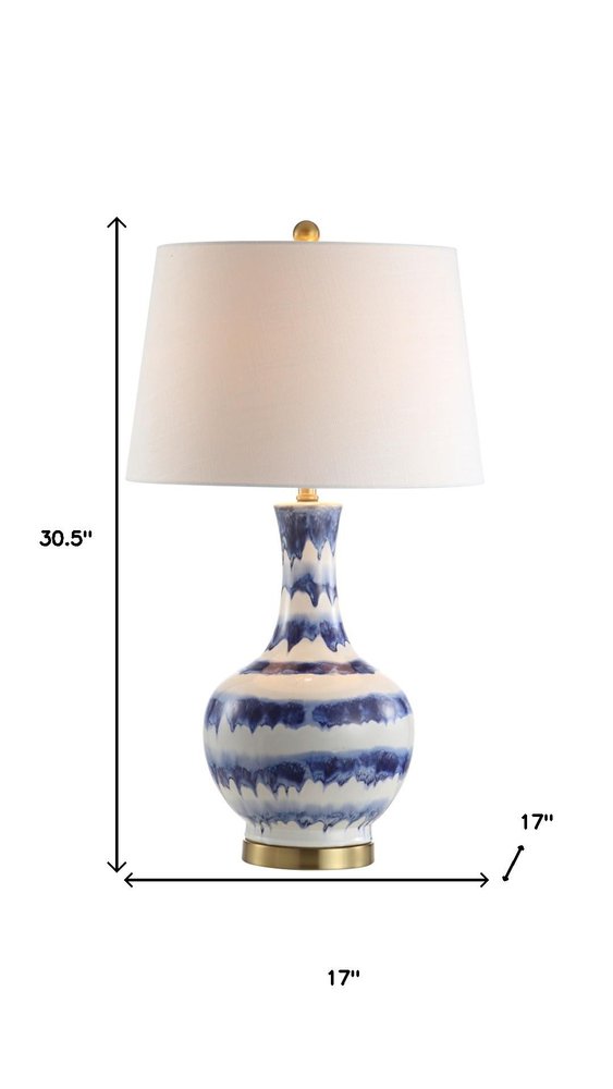 31" Blue White And Gold Novelty Table Lamp With Globe Shade
