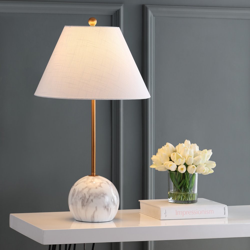 29" White Globe Table Lamp With Globe Shade