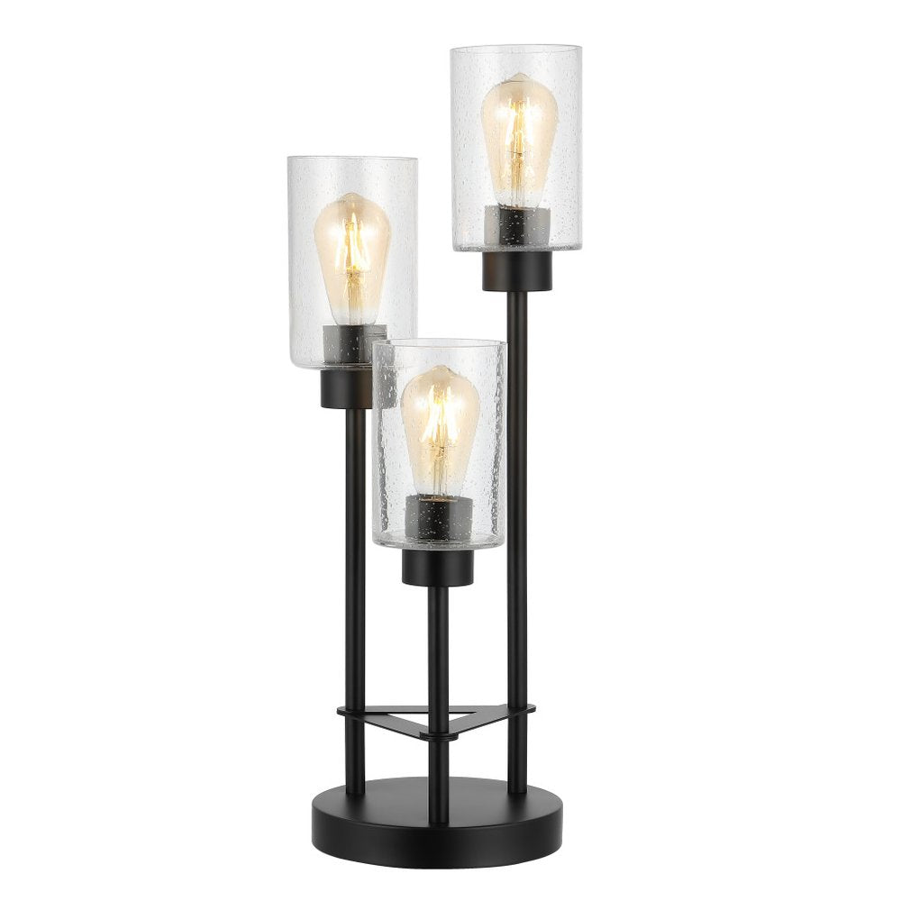 21" Black Three Light Novelty Table Lamp With Cylinder Shade