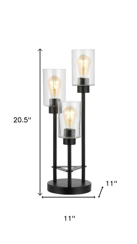 21" Black Three Light Novelty Table Lamp With Cylinder Shade