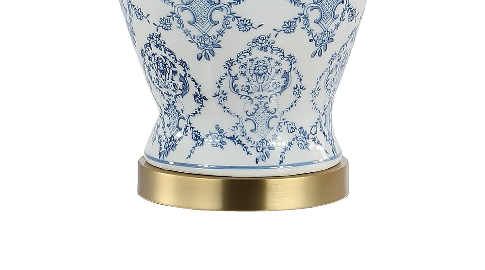 22" White Blue And Gold Urn Table Lamp With Empire Shade