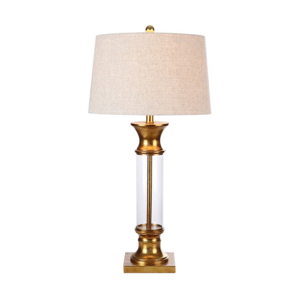 Set of Two 32" Gold Novelty Table Lamps With Drum Shades