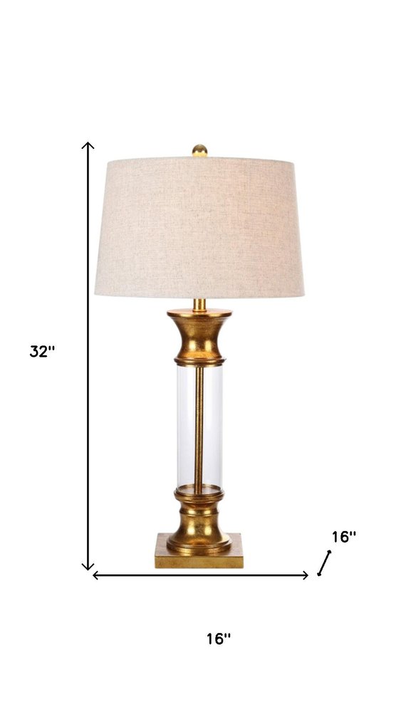 Set of Two 32" Gold Novelty Table Lamps With Drum Shades