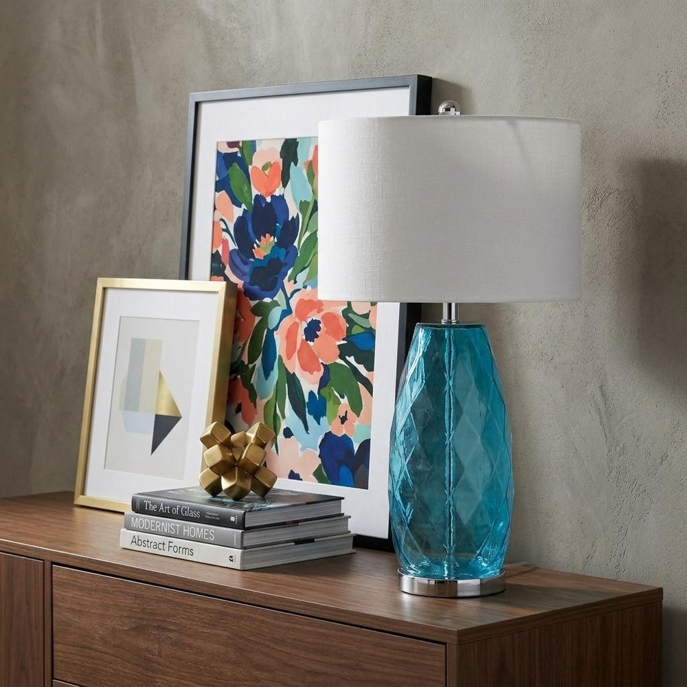 27" Silver Table Lamp With Drum Shade