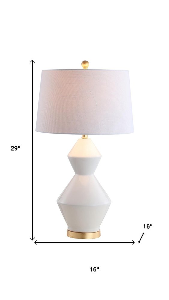 29" White And Gold Novelty Bedside Lamp With Drum Shade