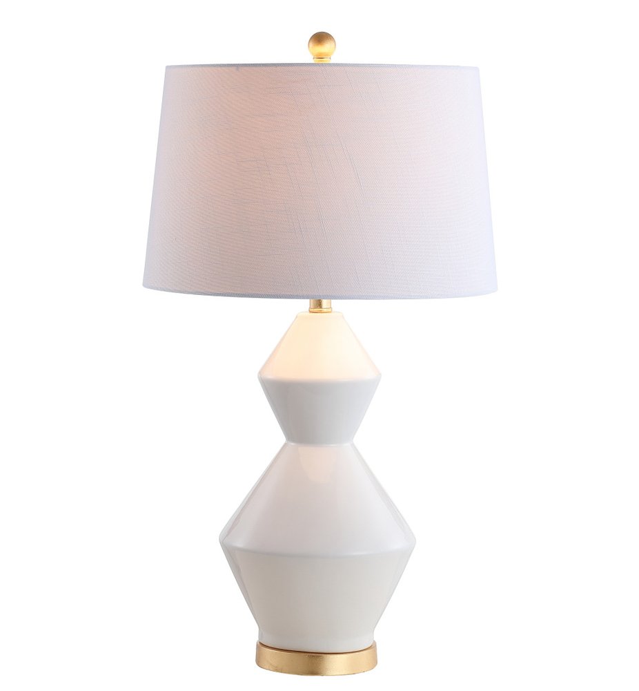 29" White And Gold Novelty Bedside Lamp With Drum Shade