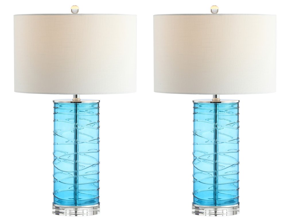 Set of Two 28" Turquoise And Clear Novelty Table Lamps With Drum Shades