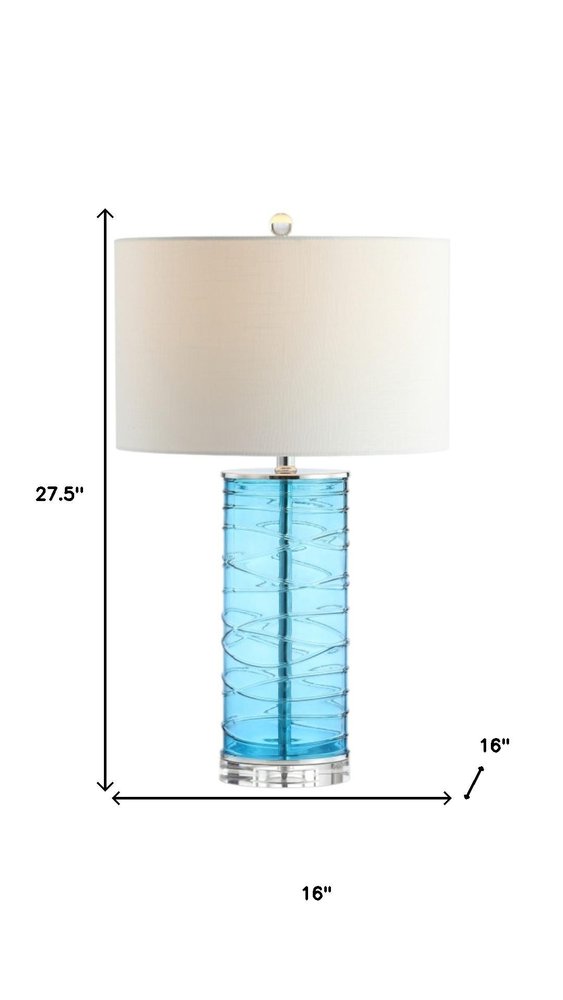 Set of Two 28" Turquoise And Clear Novelty Table Lamps With Drum Shades