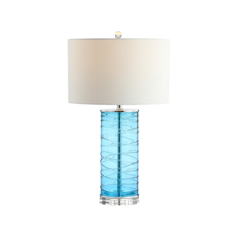 Set of Two 28" Turquoise And Clear Novelty Table Lamps With Drum Shades