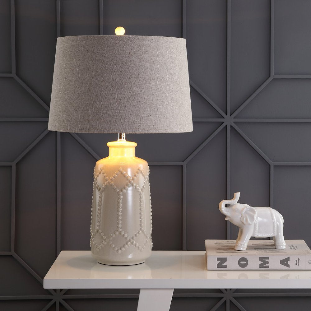 26" Cream Table Lamp With Drum Shade